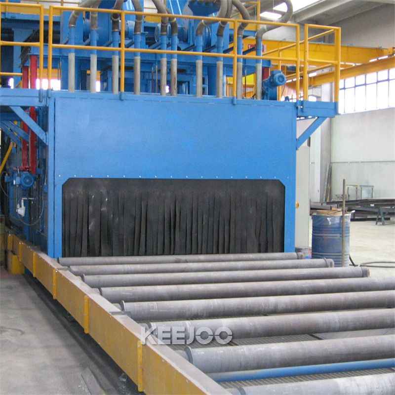 PLC Control System Steel Plate Shot Blasting Machine With Roller Conveyor
